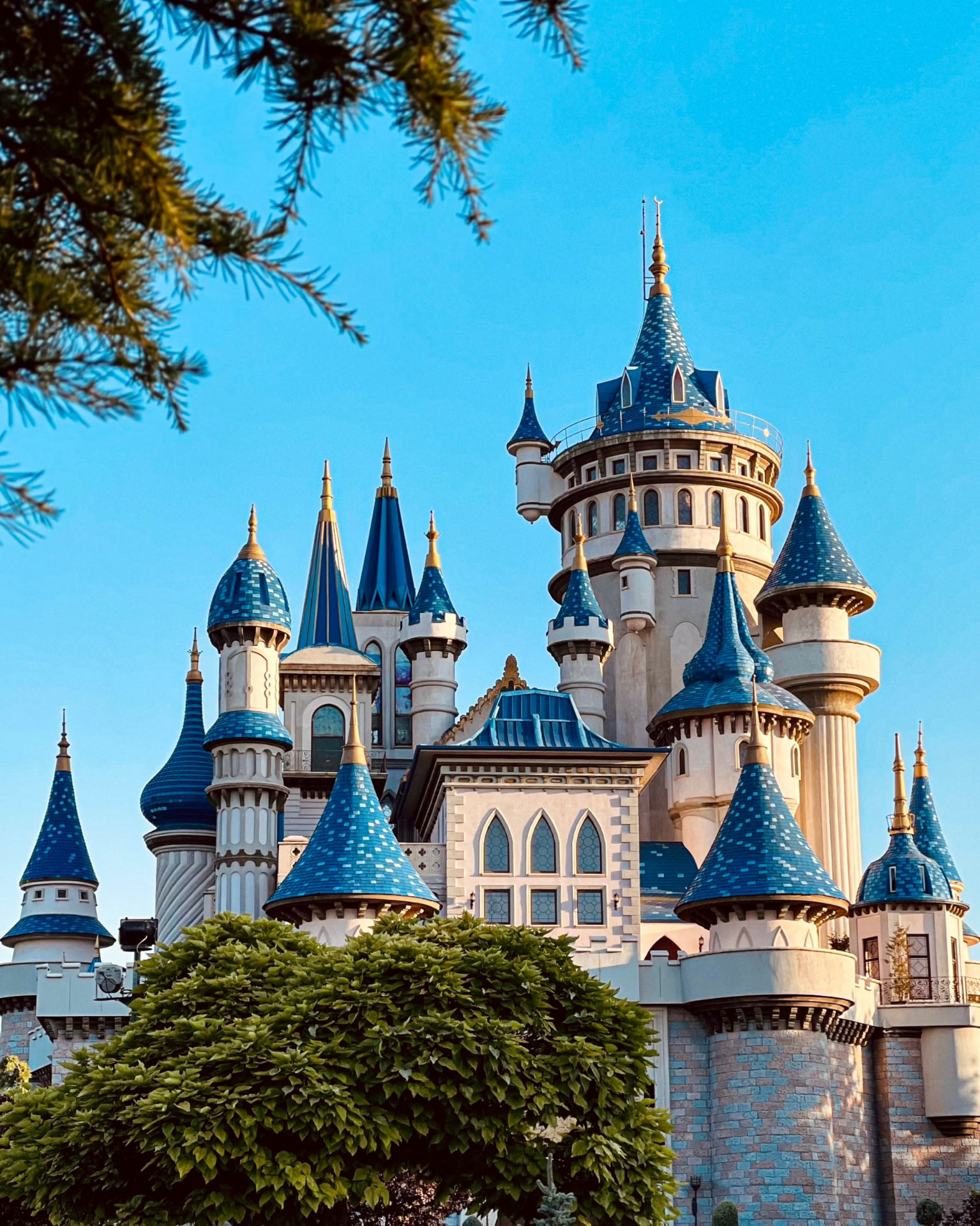 Fairytale castle with blue turrets